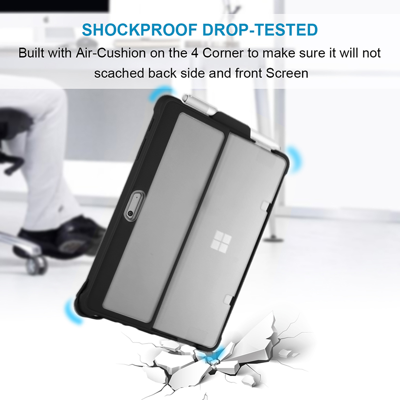 Hard Case for Microsoft Surface Go 4 2023 / Go 3 2021 / Go 2 2020 / Surface Go, Shockproof Folio Protective Rugged Cover Compatible with Type Cover Keyboard + Original Kickstand, Frost Clear